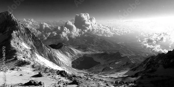 Obraz Stunning view of snow-capped mountains and clouds over a tranquil lake during twilight hours