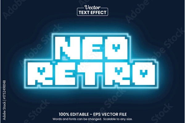 Fototapeta Neo Retro Text Effect – Editable Pixel 3D Typography Style – Futuristic Glow Font Vector Design for Gaming, Tech, or Cyber Theme