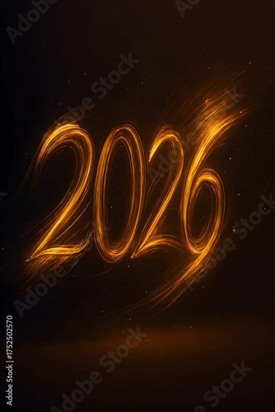 Fototapeta Golden Light Trails Forming 2026 – Abstract Motion Glow New Year Celebration Background