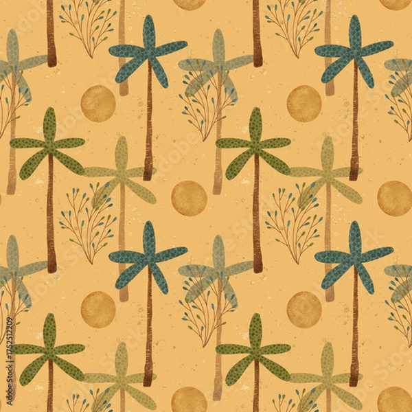 Fototapeta The Tropical Palm Pattern features vibrant sun and beautiful flora elements throughout it