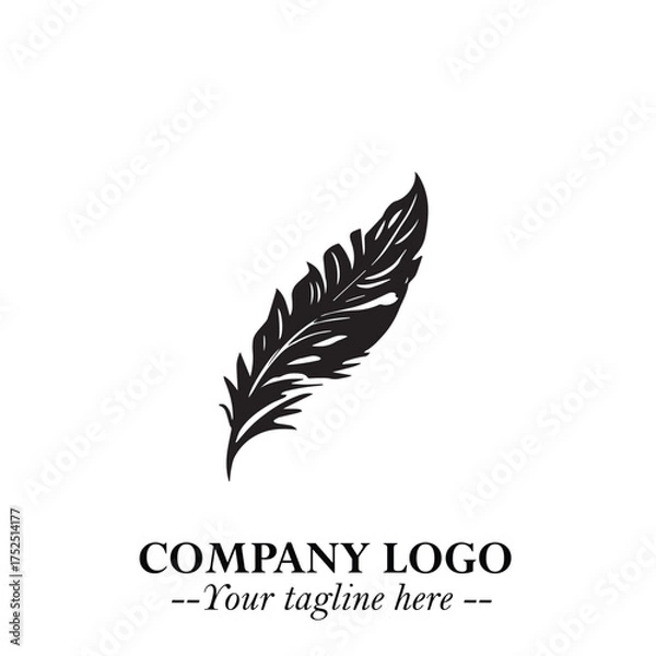 Fototapeta Elegant Feather Logo Symbol in Black on White Background with Minimalist and Modern Design