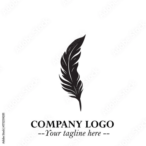 Fototapeta Elegant Feather Logo Symbol in Black on White Background with Minimalist and Modern Design