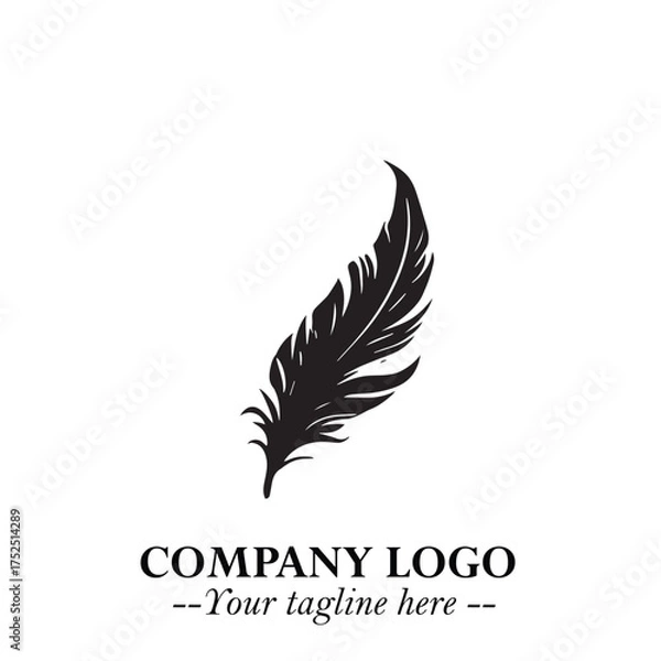 Fototapeta Elegant Feather Logo Symbol in Black on White Background with Minimalist and Modern Design