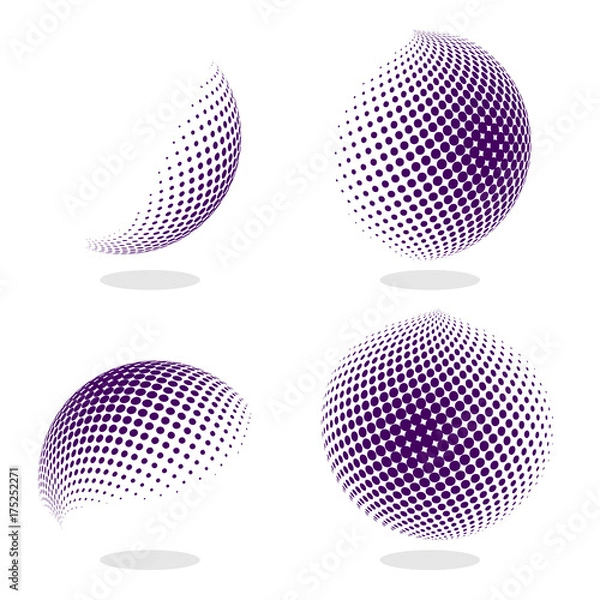 Fototapeta Abstract globe dotted sphere, 3d halftone effect vector background. Color set of vector illustration.