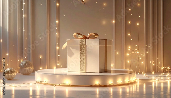 Fototapeta Elegant Gift Box on Illuminated Stage.