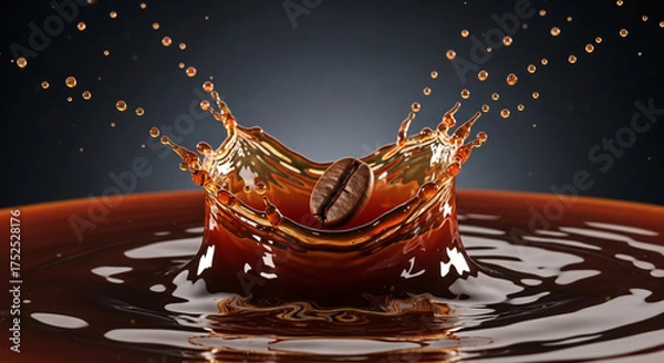 Obraz Spectacular coffee bean splash with droplets frozen in time, highlighting the vibrant color and dynamic movement of the liquid
