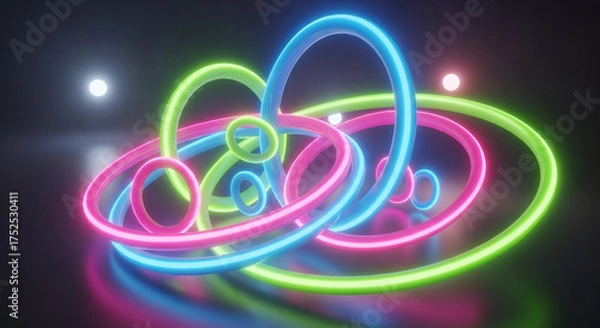 Obraz Abstract neon rings in a dark environment, creating a vibrant and colorful display of light and geometric shapes with a futuristic aesthetic