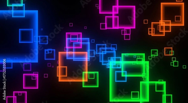 Obraz Vibrant neon squares dance across a black canvas, creating an electrifying abstract design with a modern, futuristic aesthetic