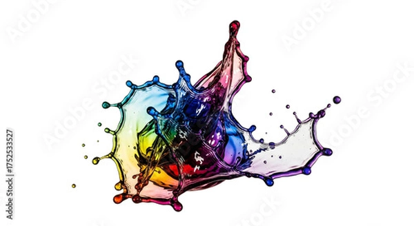 Obraz Colorful liquid splash isolated on white background, creating a vibrant and dynamic effect, perfect for abstract design and artistic concepts