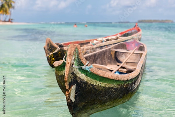 Fototapeta San Sna Blas Island hand build dugout conoes in Panama