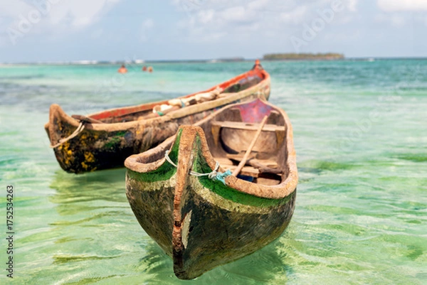 Fototapeta San Sna Blas Island hand build dugout conoes in Panama