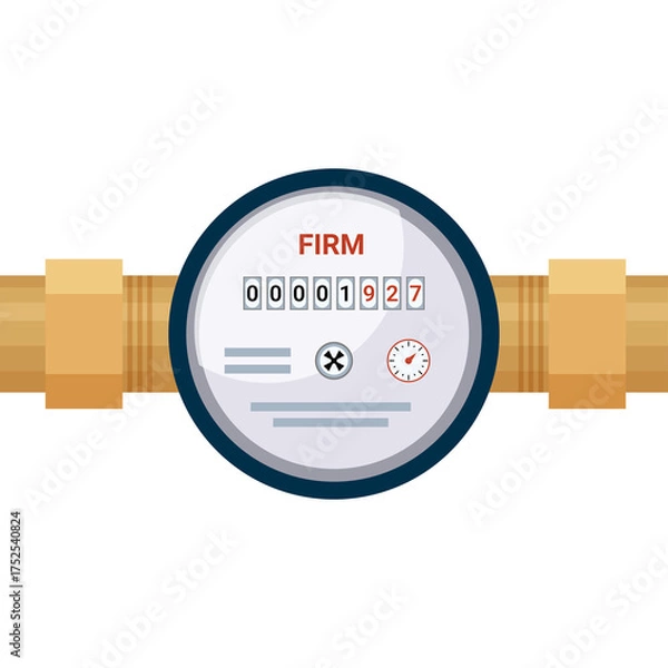 Obraz Pixel Art Water Meter With Brass Connectors On Transparent Background Showing Reading And Dial
