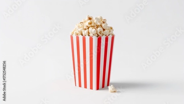 Fototapeta Classic Popcorn Bucket Filled to the Brim on White Background a Symbol of Movie Night and Entertainment