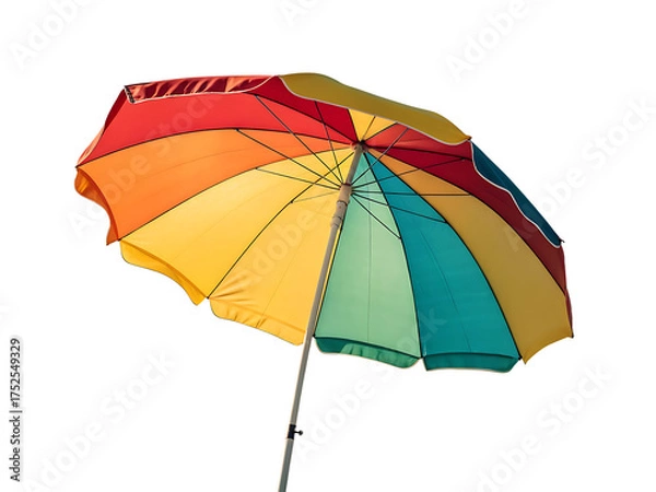 Fototapeta Colorful Beach Umbrella Against Black Backdrop Representing Summer Fun and Relaxation with Vibrant Shades