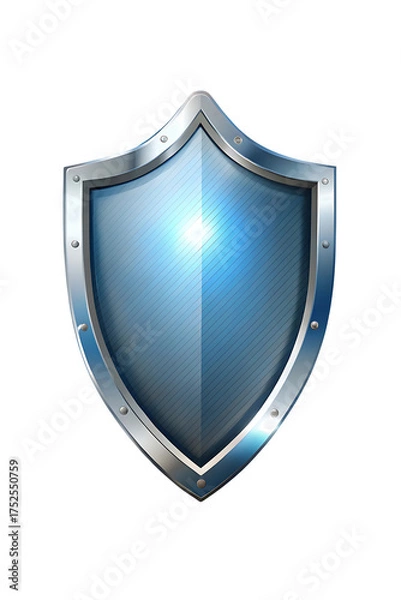 Obraz Blue Shield with Metal Frame and Diagonal Lines Representing Protection Security and Defense Shining on a Black Background