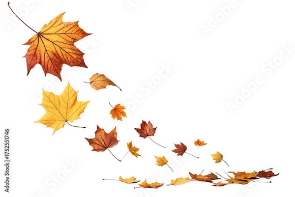 Fototapeta Falling Autumn Leaves on Black Background a Serene and Beautiful Fall Season Display with Warm Colors