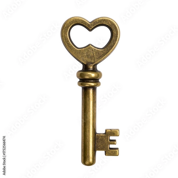Obraz Antique heart-shaped key with a brass finish sits on a black background.