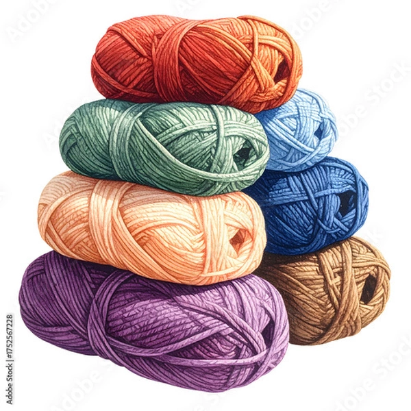 Obraz A stack of colorful yarn balls on a black background.