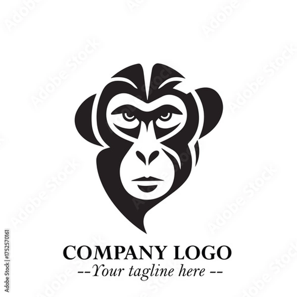 Fototapeta Head of Monkey Logo Symbol in Black on the White Background Minimalist Vector Illustration
