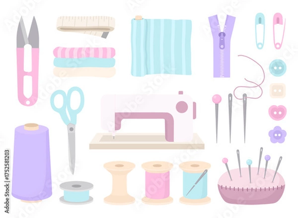 Obraz Pastel sewing tools accessories vector set