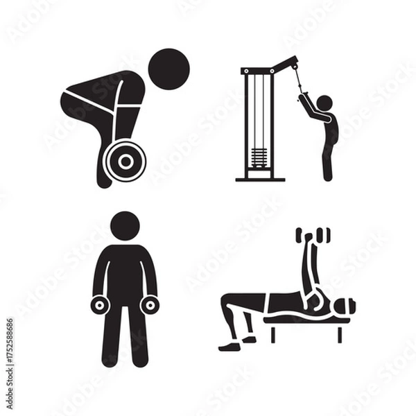 Obraz Four vector icons representing different exercises and fitness activities in a gym