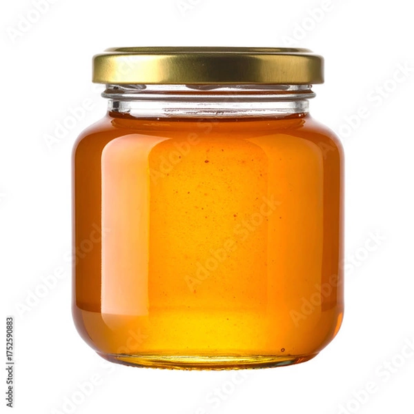 Obraz Golden honey fills a clear glass jar with a metallic lid.