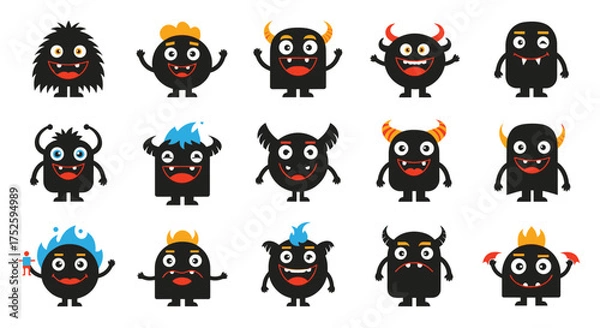 Fototapeta A collection of unique and quirky cartoon monsters with different expressions and accessories.