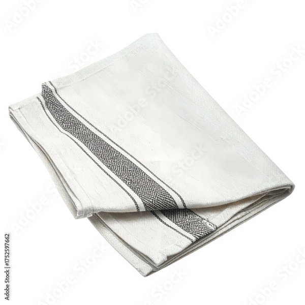 Fototapeta White textile with dark stripes, neatly folded on a black background.