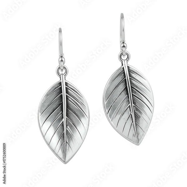 Obraz Detailed silver leaf earrings are suspended from hooks.