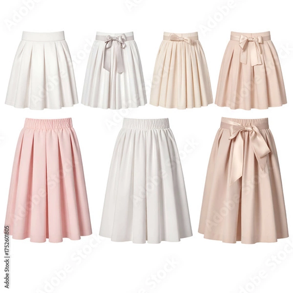 Fototapeta Pleated skirts in pastel shades display elegant bows and elastic waistbands.