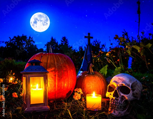 Fototapeta Halloween Lanterns Under the Full Moon