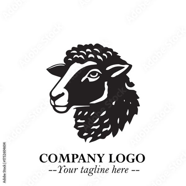 Fototapeta Head of Sheep Logo Symbol in Black on the White Background Minimalist Farm Animal Illustration