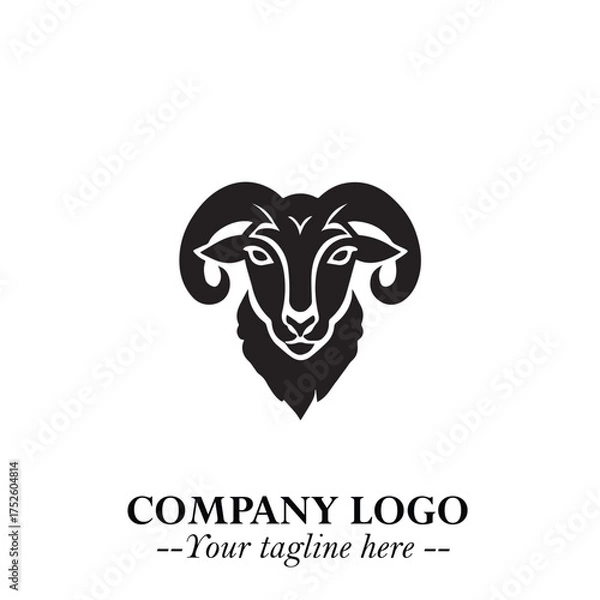 Fototapeta Head of Sheep Logo Symbol in Black on the White Background Minimalist Farm Animal Illustration