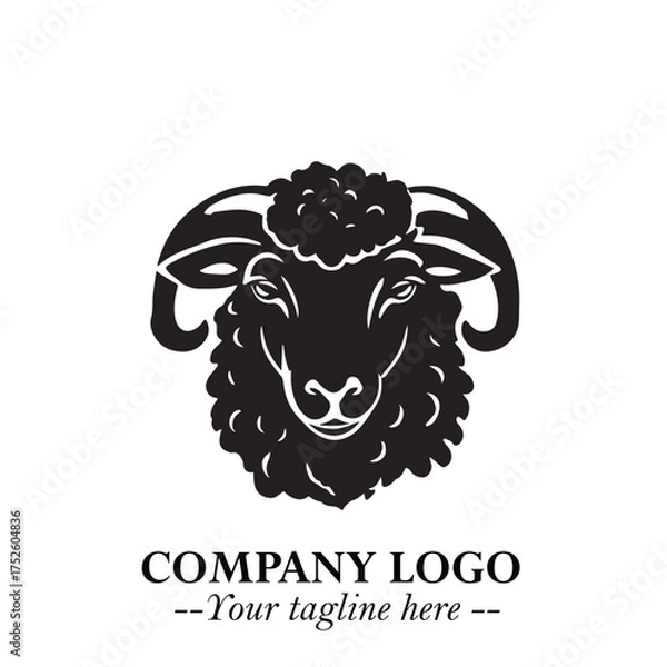 Fototapeta Head of Sheep Logo Symbol in Black on the White Background Minimalist Farm Animal Illustration