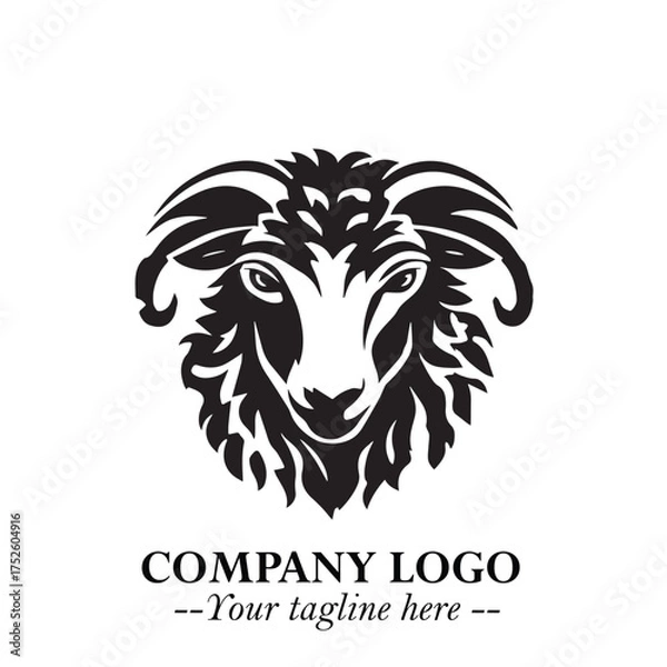 Fototapeta Head of Sheep Logo Symbol in Black on the White Background Minimalist Farm Animal Illustration