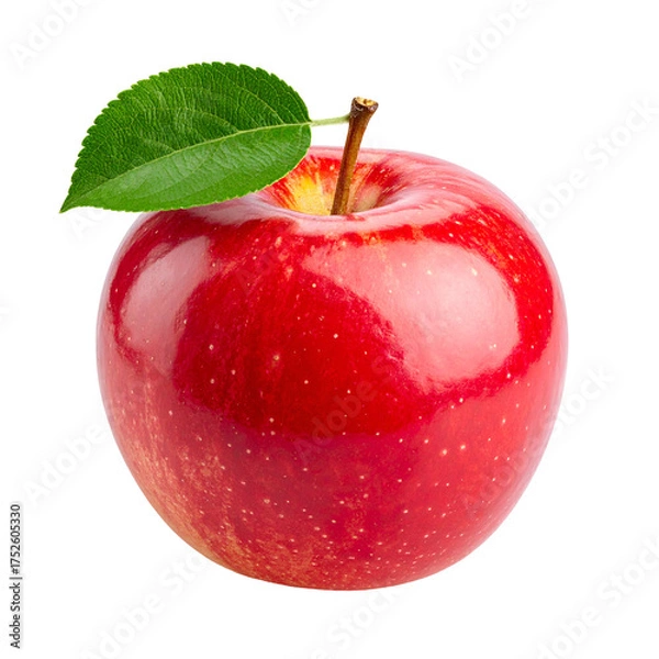 Fototapeta Red  with stem and leaf rests on a black background.