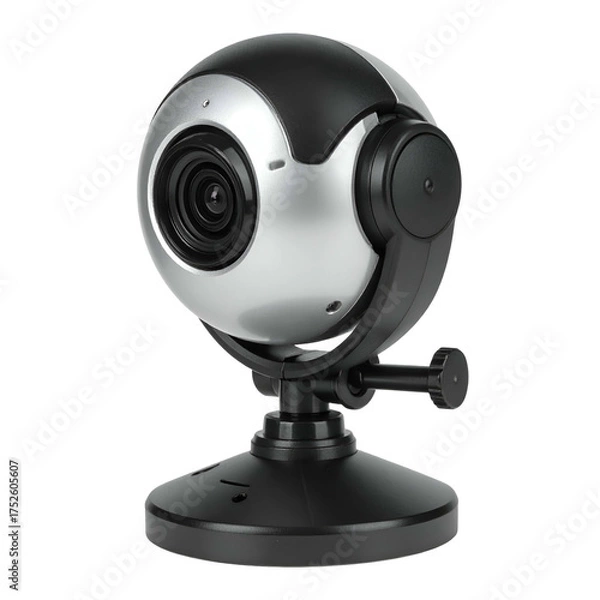 Obraz Spherical webcam with adjustable mount on black background.