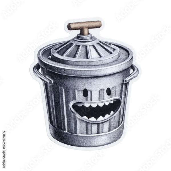 Fototapeta Smiling Retro Trash Bin Character