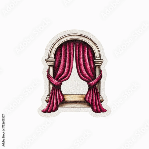 Fototapeta Elegant Arched Window with Rich Red Curtains Illustration