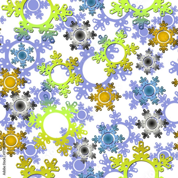 Fototapeta Cut paper snowflakes multicolored on white background