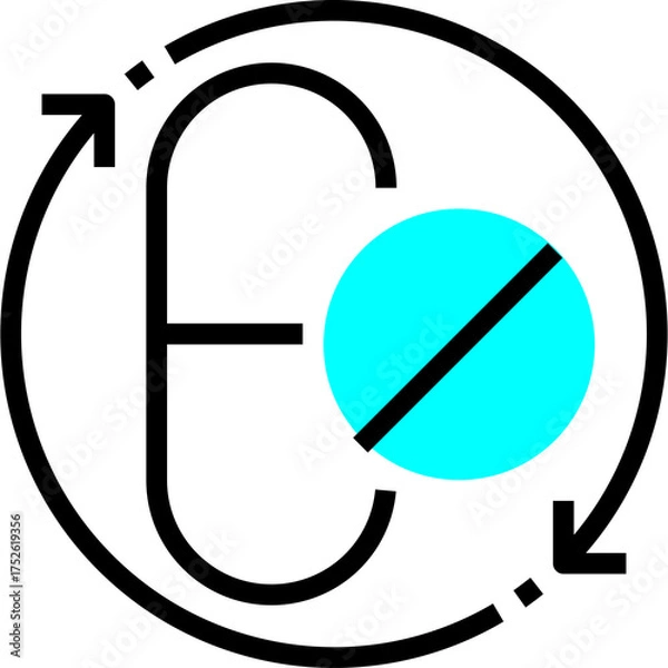 Fototapeta Abstract Circular Graphic Design With Bold Black Lines And A Cyan Circle With Black Diagonal Line Represents Cycles Or Processes