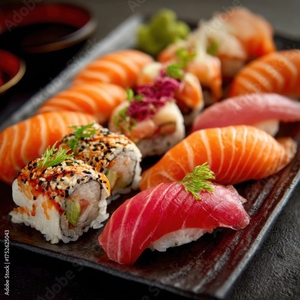 Fototapeta Delicious Sushi Platter - A Culinary Delight of Fresh Seafood.