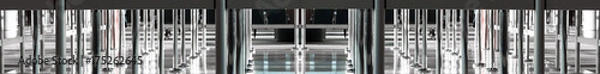 Fototapeta Blocking barriers, airport interior, selective focus.  Concept of access, queue, access denied, restriction and limitation.