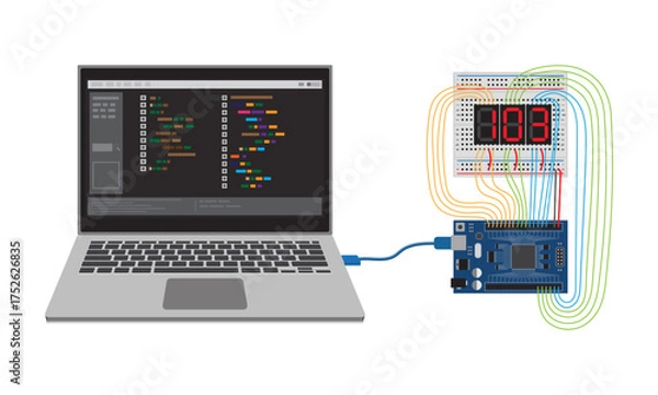 Obraz Microcontroller programming electronics sign. isolated symbol on white background. Vector illustration EPS 10.