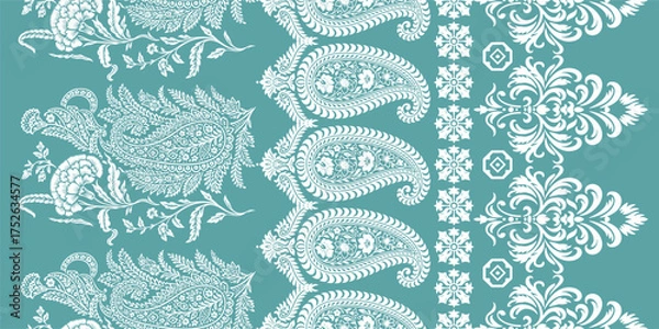 Fototapeta floral pattern vintage ethnic modern embroidery texture boho design vector illustration hand drawn flower motif branches leaves wallpaper seamless background border.	
