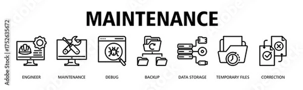 Fototapeta Maintenance banner web icon vector illustration concept with icon of Engineer, Maintenance, Debug, Backup, Data Storage, Temporary Files, Correction