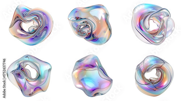 Fototapeta Abstract Iridescent Shapes on Black Background Rendered with Subtle Gradients and Fluid Forms for Modern Design