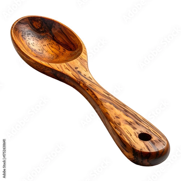 Obraz Elegant wooden spoon with natural grain detail on black background.