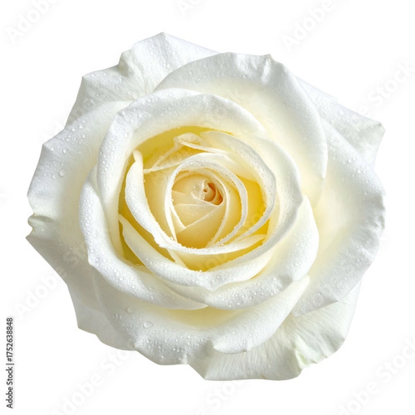 Obraz Delicate white rose with water droplets on its petals.