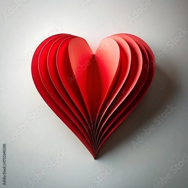Fototapeta Elegant 3D Red Paper Heart on White Background Representing Love Romance and Valentines Day Celebration